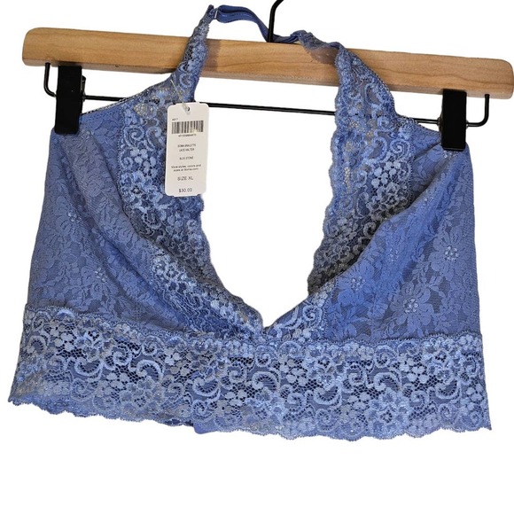 NEW Soma Bralette Lace Halter XL Blue No Wire Lounge Romantic Comfort Top